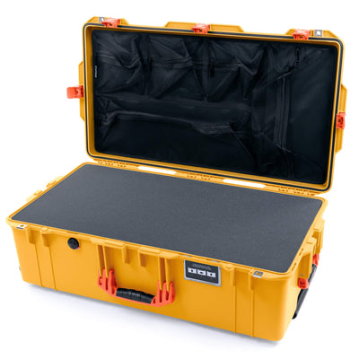 Pelican 1615 Air Case, Yellow with Orange Handles & Latches Pick & Pluck Foam with Mesh Lid Organizer ColorCase 016150-0101-240-150