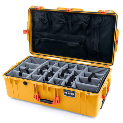 Pelican 1615 Air Case, Yellow with Orange Handles & Latches Gray Padded Microfiber Dividers with Mesh Lid Organizer ColorCase 016150-0170-240-150