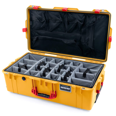Pelican 1615 Air Case, Yellow with Red Handles & Latches Gray Padded Microfiber Dividers with Mesh Lid Organizer ColorCase 016150-0170-240-320