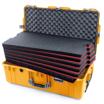 Pelican 1615 Air Case, Yellow with Silver Handles & Latches Custom Tool Kit (6 Foam Inserts with Convoluted Lid Foam) ColorCase 016150-0060-240-180