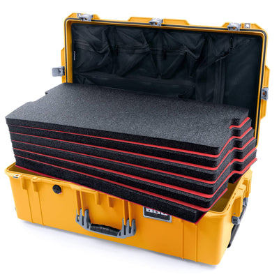 Pelican 1615 Air Case, Yellow with Silver Handles & Latches Custom Tool Kit (6 Foam Inserts with Mesh Lid Organizer) ColorCase 016150-0160-240-180