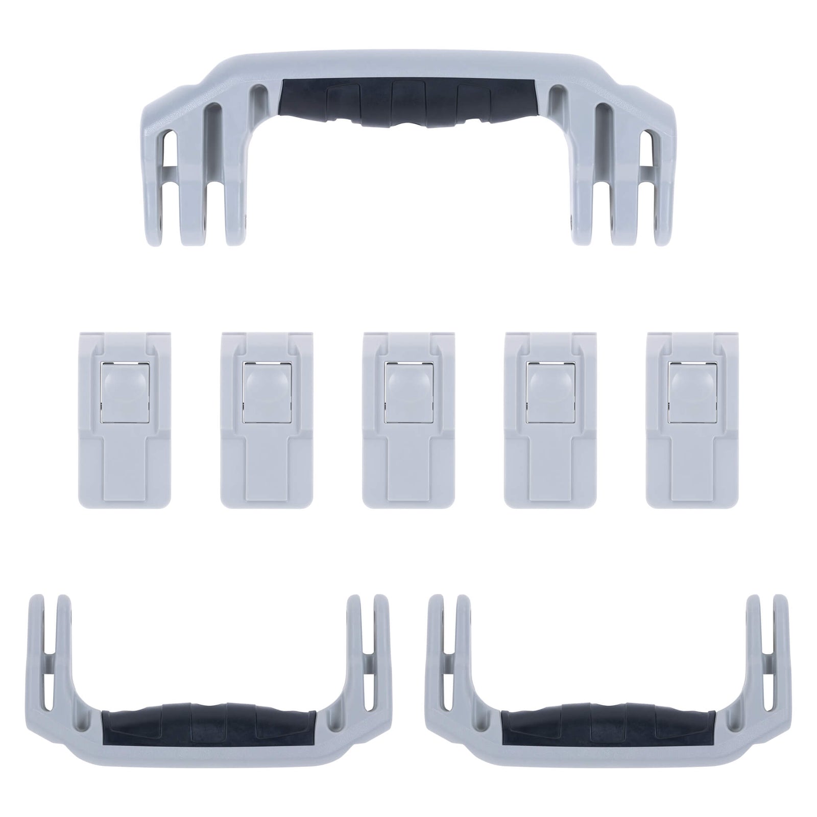 Pelican 1626 Air Replacement Handles & Latches, Silver, Push-Button (Set of 3 Handles, 5 Latches) ColorCase 
