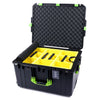 Pelican 1637 Air Case, Black with Lime Green Handles & Latches 2-Layer Yellow Padded Microfiber Dividers with Convolute Lid Foam ColorCase 016370-0010-110-300