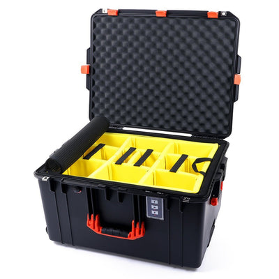 Pelican 1637 Air Case, Black with Orange Handles & Latches 2-Layer Yellow Padded Microfiber Dividers with Convolute Lid Foam ColorCase 016370-0010-110-150