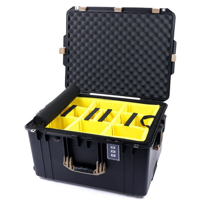 Pelican 1637 Air Case, Black with Desert Tan Handles & Latches 2-Layer Yellow Padded Microfiber Dividers with Convolute Lid Foam ColorCase 016370-0010-110-310