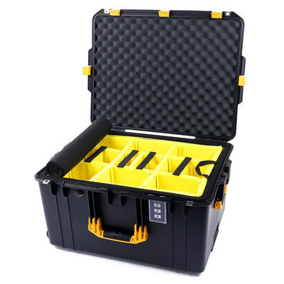 Pelican 1637 Air Case, Black with Yellow Handles & Latches 2-Layer Yellow Padded Microfiber Dividers with Convolute Lid Foam ColorCase 016370-0010-110-240