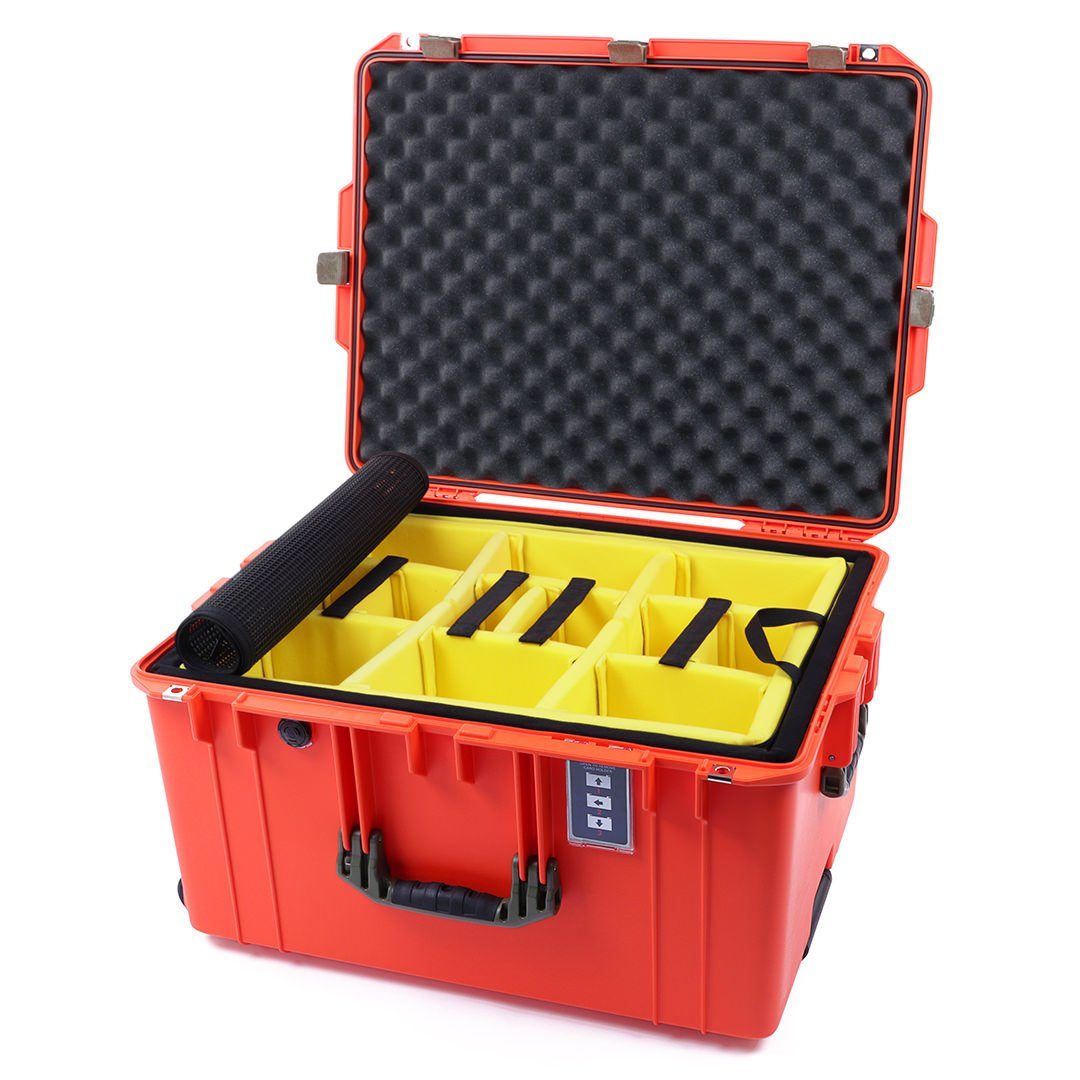 Pelican 1637 Air Case, Orange with OD Green Handles &amp; Latches 2-Layer Yellow Padded Microfiber Dividers with Convolute Lid Foam ColorCase 016370-0010-150-130