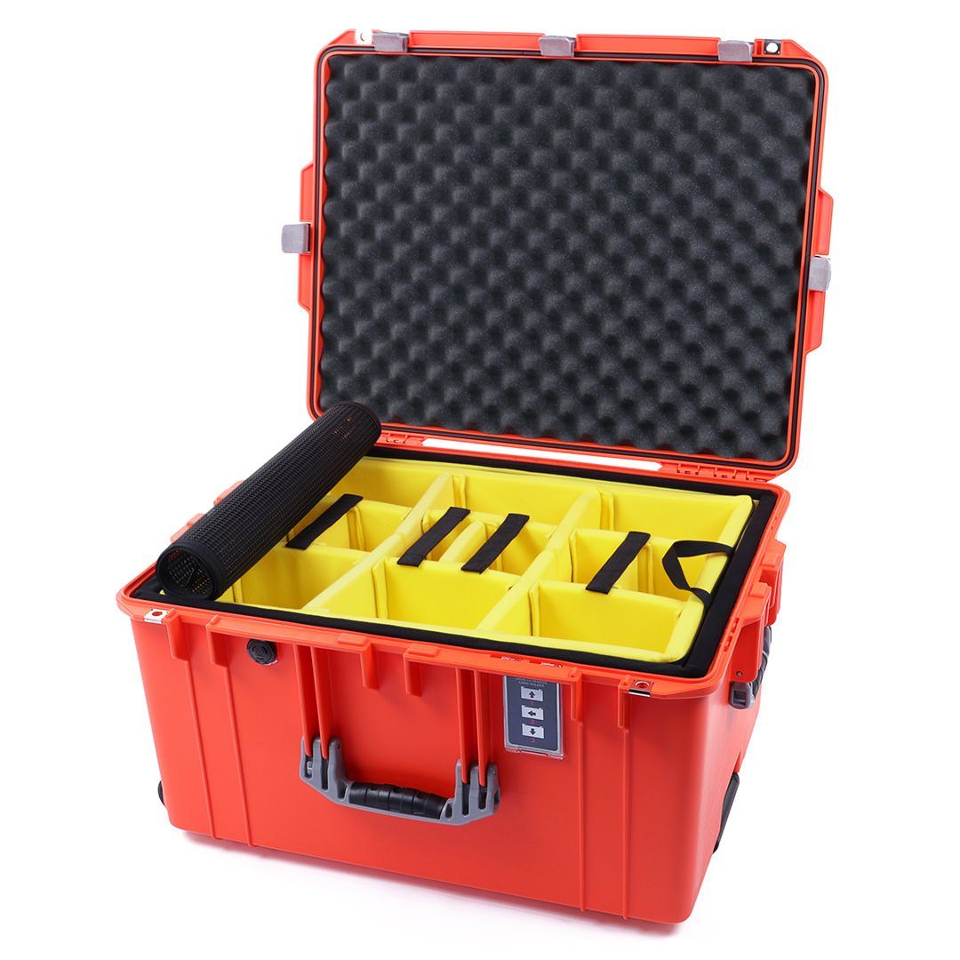 Pelican 1637 Air Case, Orange with Silver Handles &amp; Latches 2-Layer Yellow Padded Microfiber Dividers with Convolute Lid Foam ColorCase 016370-0010-150-180