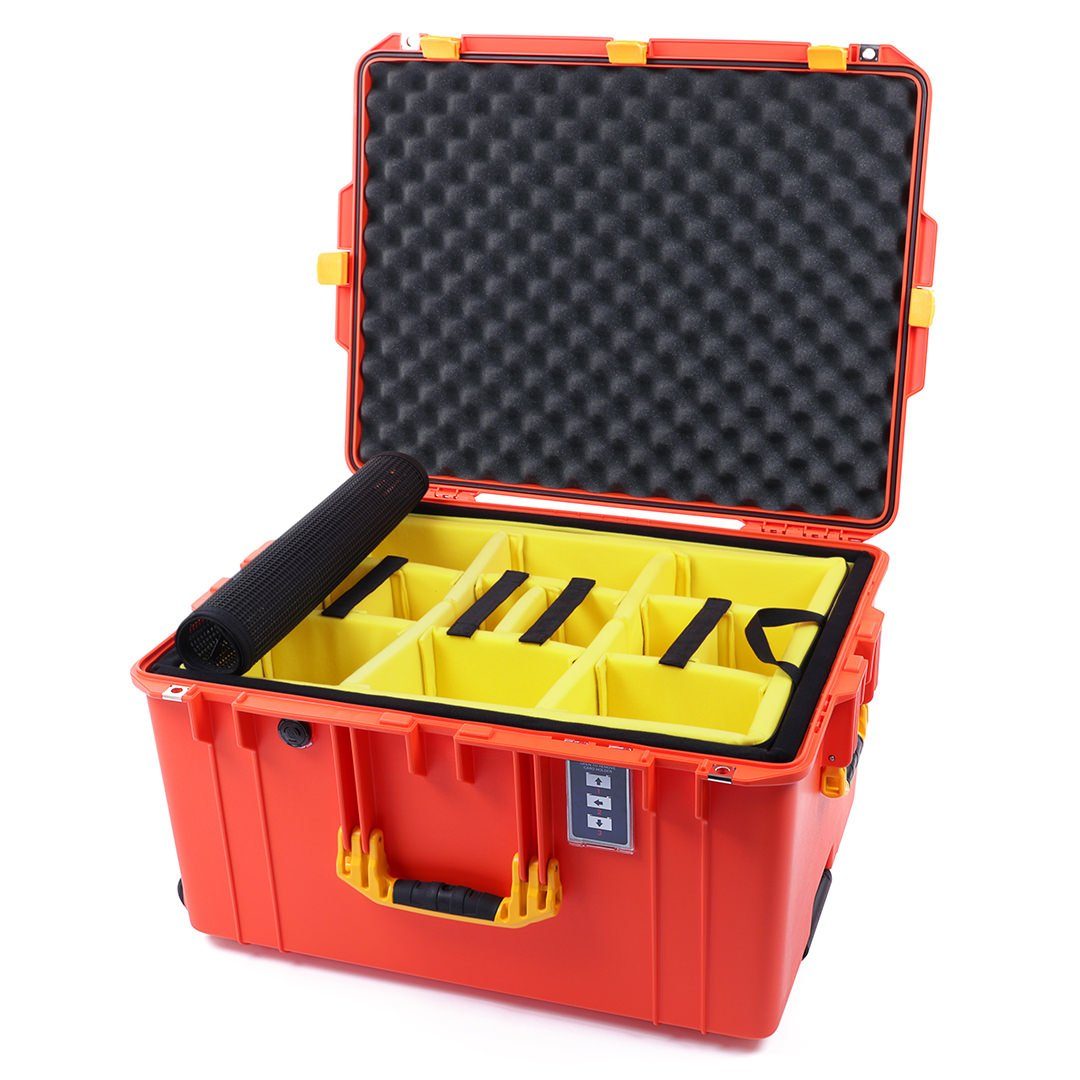 Pelican 1637 Air Case, Orange with Yellow Handles &amp; Latches 2-Layer Yellow Padded Microfiber Dividers with Convolute Lid Foam ColorCase 016370-0010-150-240