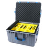 Pelican 1637 Air Case, Silver with Blue Handles & Latches 2-Layer Yellow Padded Microfiber Dividers with Convolute Lid Foam ColorCase 016370-0010-180-120