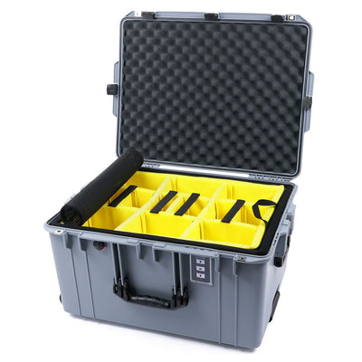 Pelican 1637 Air Case, Silver with Black Handles & Latches 2-Layer Yellow Padded Microfiber Dividers with Convolute Lid Foam ColorCase 016370-0010-180-110