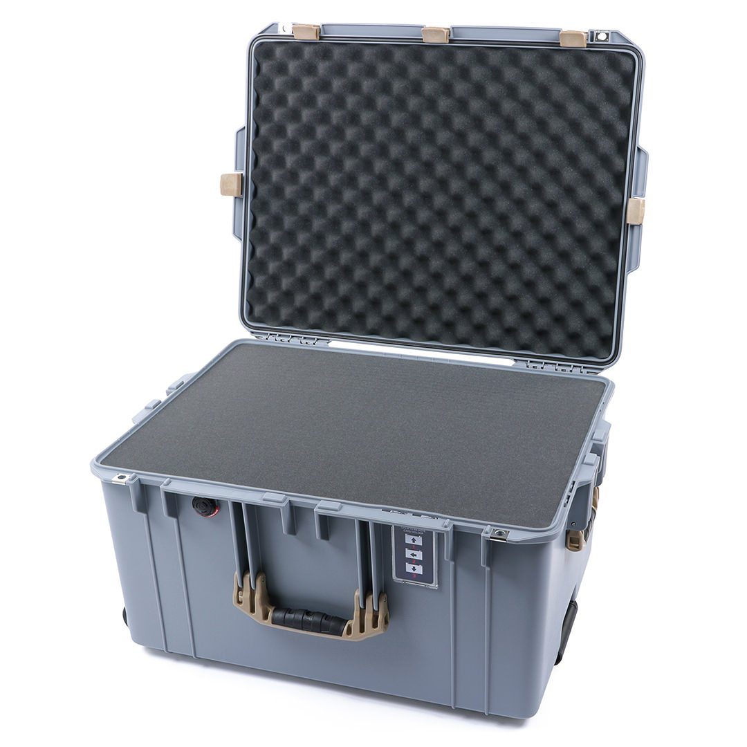 Pelican 1637 Air Case, Silver with Desert Tan Handles &amp; Latches Pick &amp; Pluck Foam with Convolute Lid Foam ColorCase 016370-0001-180-310