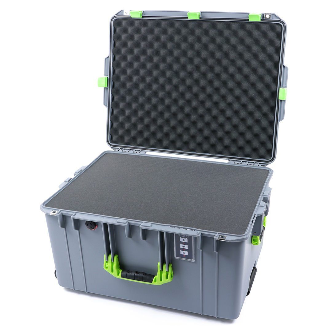 Pelican 1637 Air Case, Silver with Lime Green Handles &amp; Latches Pick &amp; Pluck Foam with Convolute Lid Foam ColorCase 016370-0001-180-300