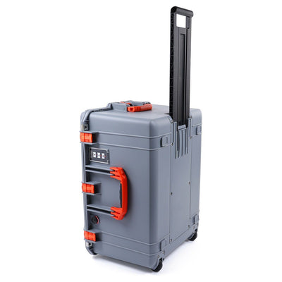 Pelican 1637 Air Case, Silver with Orange Handles & Latches ColorCase