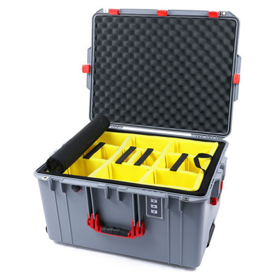 Pelican 1637 Air Case, Silver with Red Handles & Latches 2-Layer Yellow Padded Microfiber Dividers with Convolute Lid Foam ColorCase 016370-0010-180-320