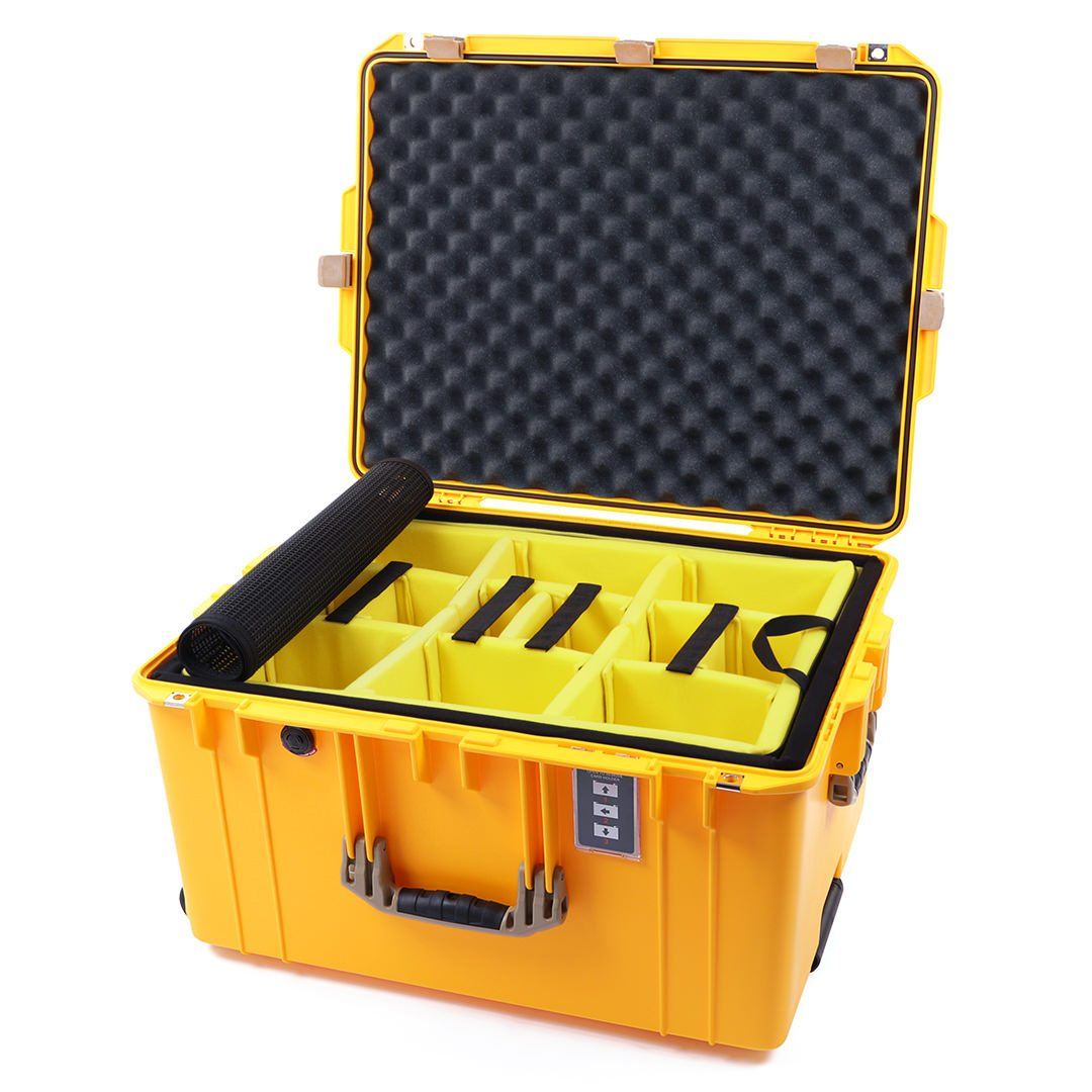 Pelican 1637 Air Case, Yellow with Desert Tan Handles &amp; Latches 2-Layer Yellow Padded Microfiber Dividers with Convolute Lid Foam ColorCase 016370-0010-240-310