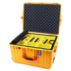Pelican 1637 Air Case, Yellow with Orange Handles & Latches 2-Layer Yellow Padded Microfiber Dividers with Convolute Lid Foam ColorCase 016370-0010-240-150