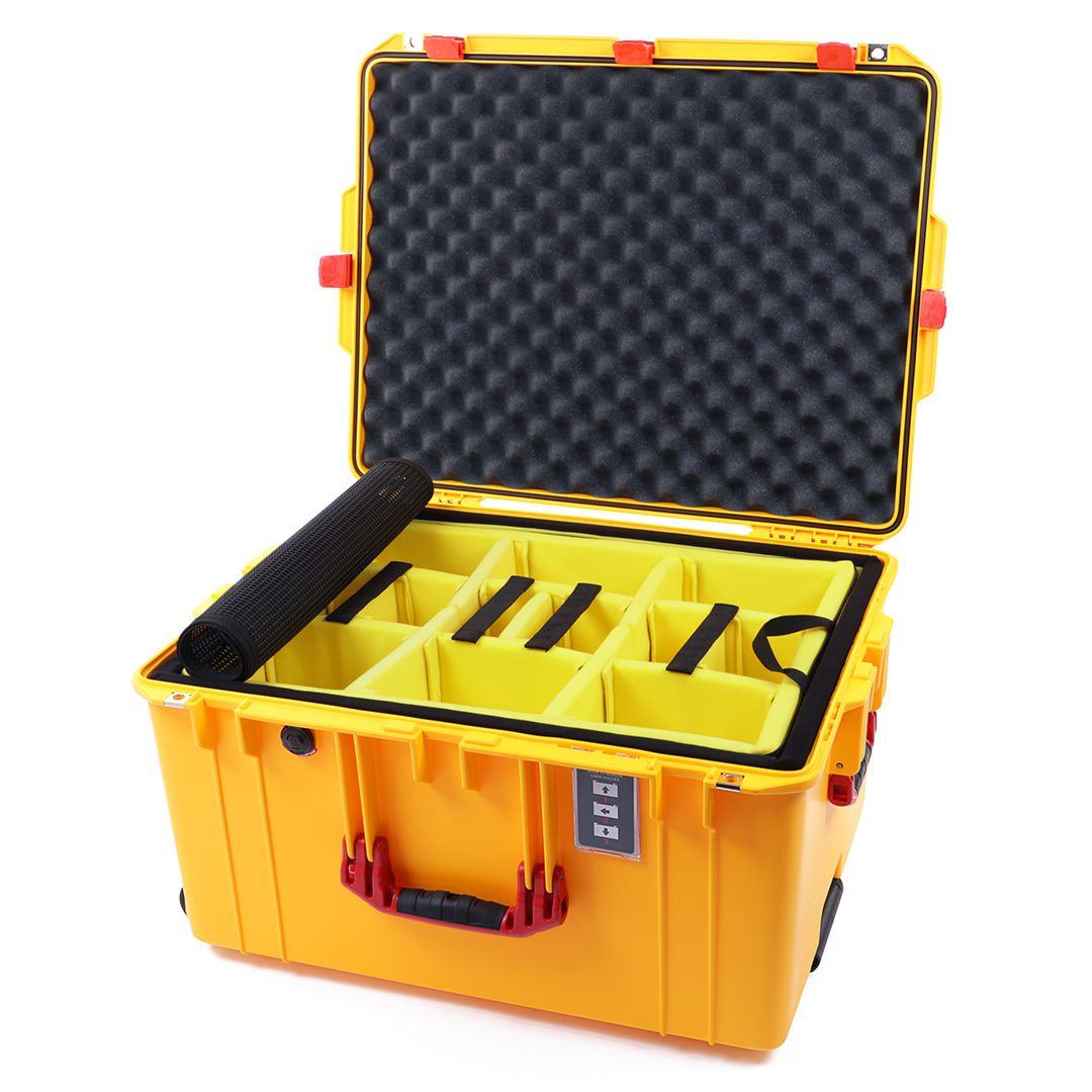 Pelican 1637 Air Case, Yellow with Red Handles &amp; Latches 2-Layer Yellow Padded Microfiber Dividers with Convolute Lid Foam ColorCase 016370-0010-240-320