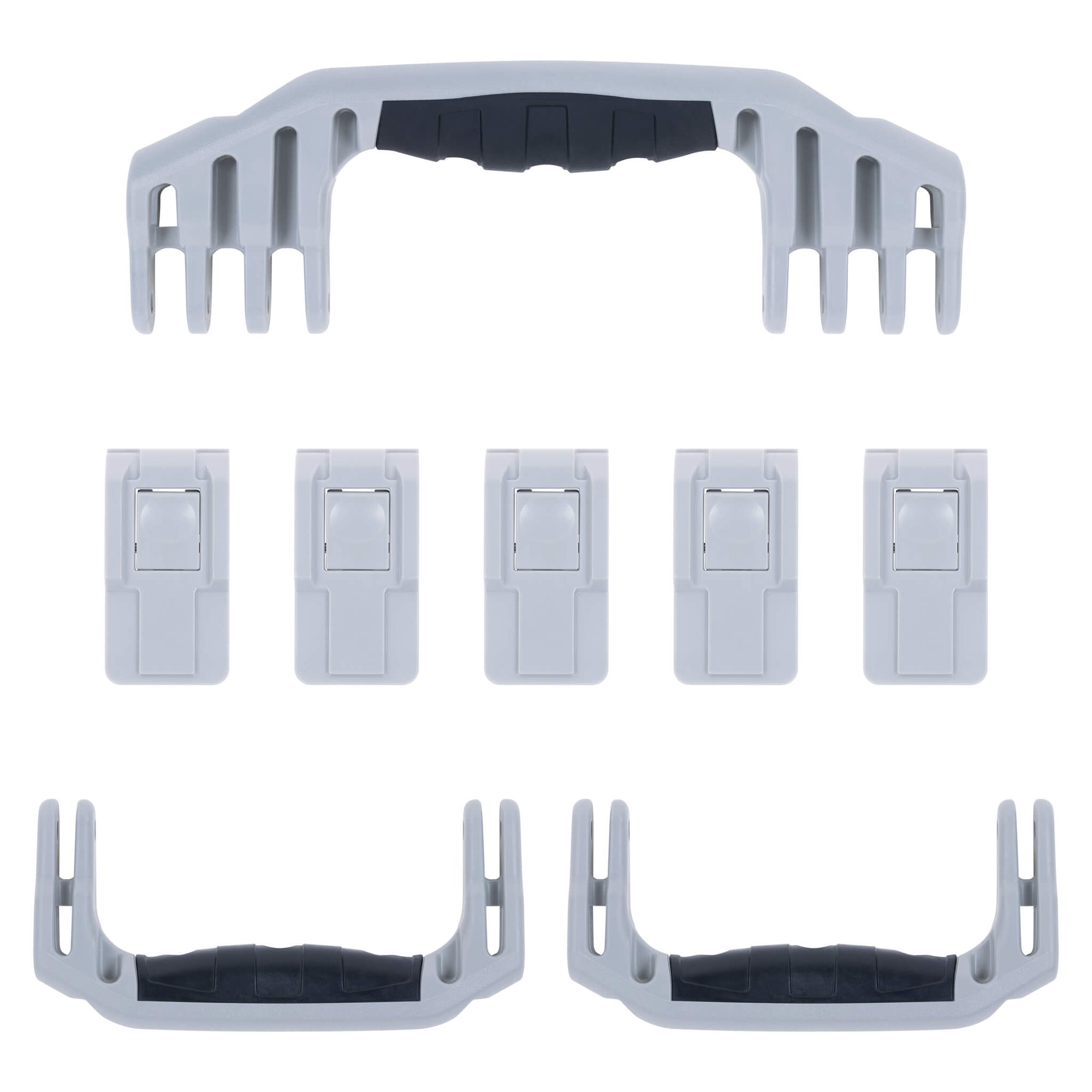 Pelican 1646 Air Replacement Handles & Latches, Silver, Push-Button (Set of 3 Handles, 5 Latches) ColorCase 